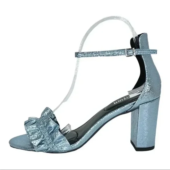 Kenneth Cole Reaction Rise Ruffle Metallic Storm Womens Heels Size 8M - Picture 2 of 16